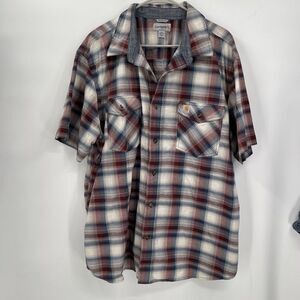 Carhartt Button Up Shirt Mens‎ 2XL Red White Plaid Relaxed Short Sleeve